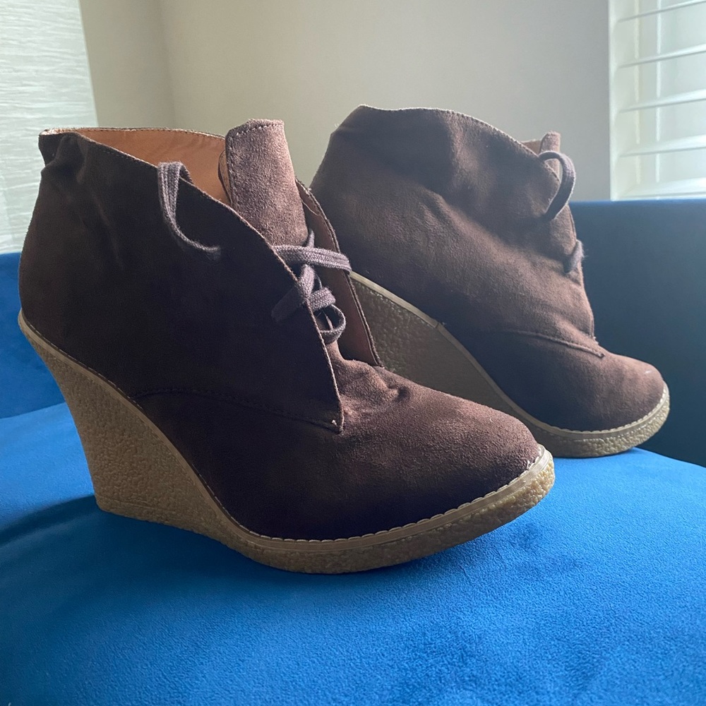 Brown suede wedges